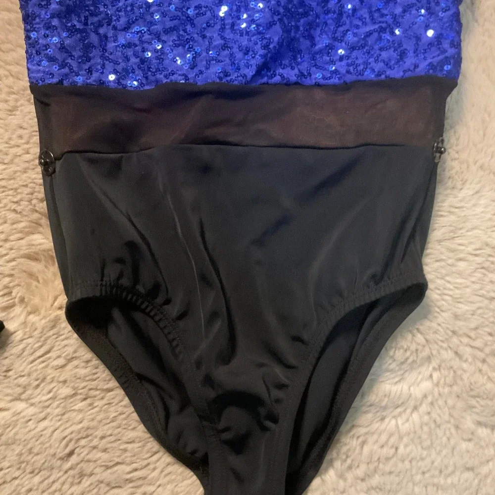 Revolution Dance Leotard Costume‎ Child Medium Sequin Long Sleeve Mesh Girls